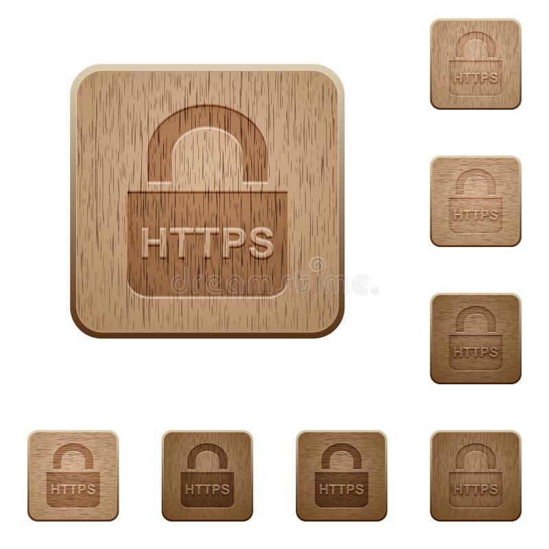 安全https协议木制按钮 库存例证