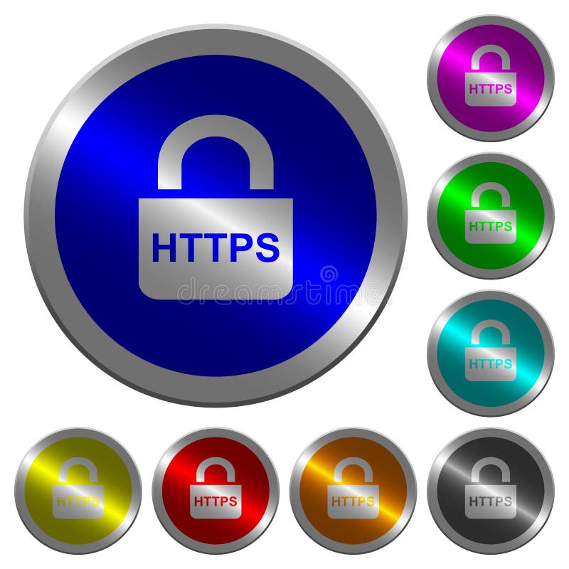 安全https协议发光类圆色按钮 库存例证
