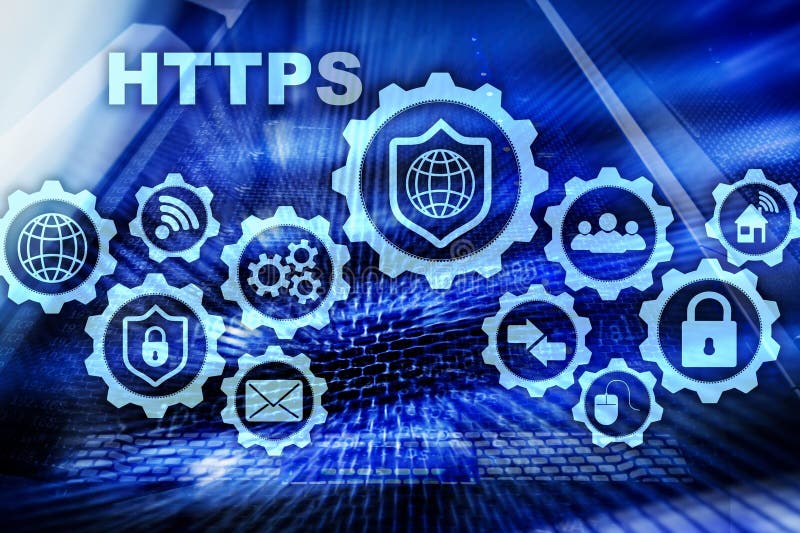 Https hypertext transport protocol secure technology concept on server room background virtual icon for network security web https vectorillustration