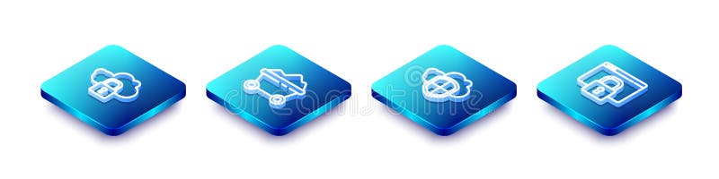 设置等轴线云计算锁定煤矿电车并使用https ssl图标保护您的站点. 矢量 向量例证