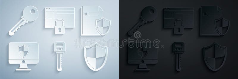 установить ключевая концепция защиты документа монитор компьютера и щит защищенный сайт с помощью https ssl и значка иллюстрация штока
