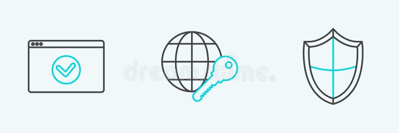 установите линейный щит защищайте сайт с помощью значка https ssl и глобус. вектор бесплатная иллюстрация