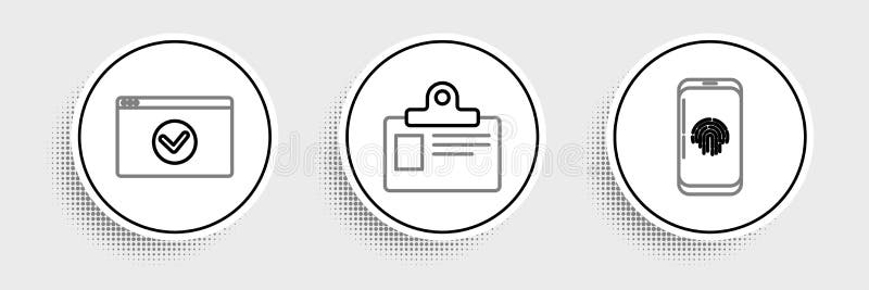 установить смартфон линии с помощью сканера отпечатков пальцев защитить сайт https ssl и значок идентификационного значка. вектор иллюстрация вектора