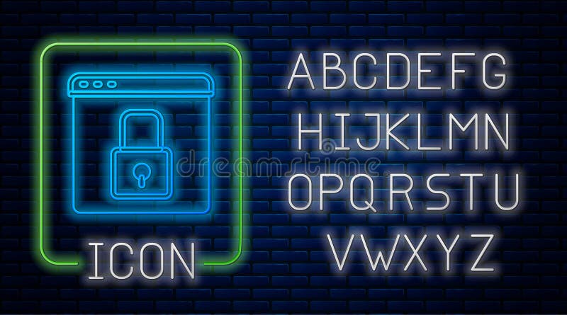 发光霓虹灯 使用 HTTPS 保障您的网站安全，SSL 图标孤立在砖墙背景上。互联网通信协议 向量例证