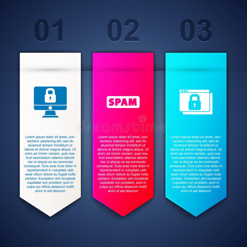 Блокировка монитора компьютера, Спам и защита вашего сайта с помощью HTTPS, SSL. Шаблон бизнес-инфографики. Вектор иллюстрация штока