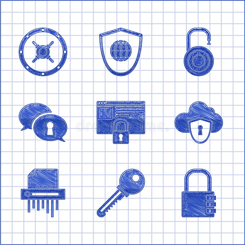 Настроить Обезопасьте свой сайт с помощью HTTPS, SSL, Ключа, Кодового замка, Облака и щита, Шредера для конфиденциальных документо иллюстрация штока