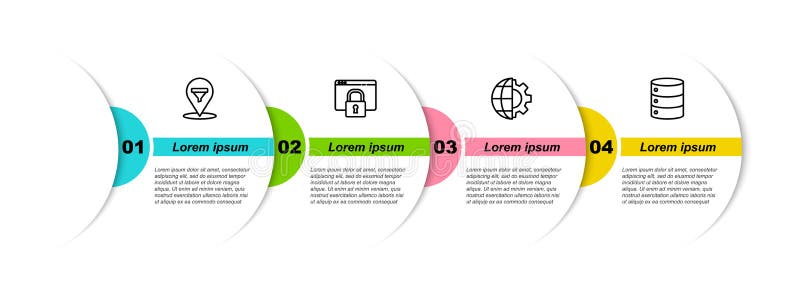 Укажите местоположение линии с воронкой продаж, Защитите свой сайт HTTPS, SSL, Глобус Земли и шестеренка и Сервер, Данные, Web иллюстрация штока