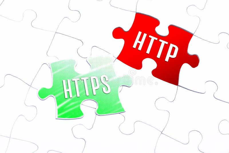 HTTPS 和 HTTP 这两个词在一个不完整的拼图中 免版税库存图片