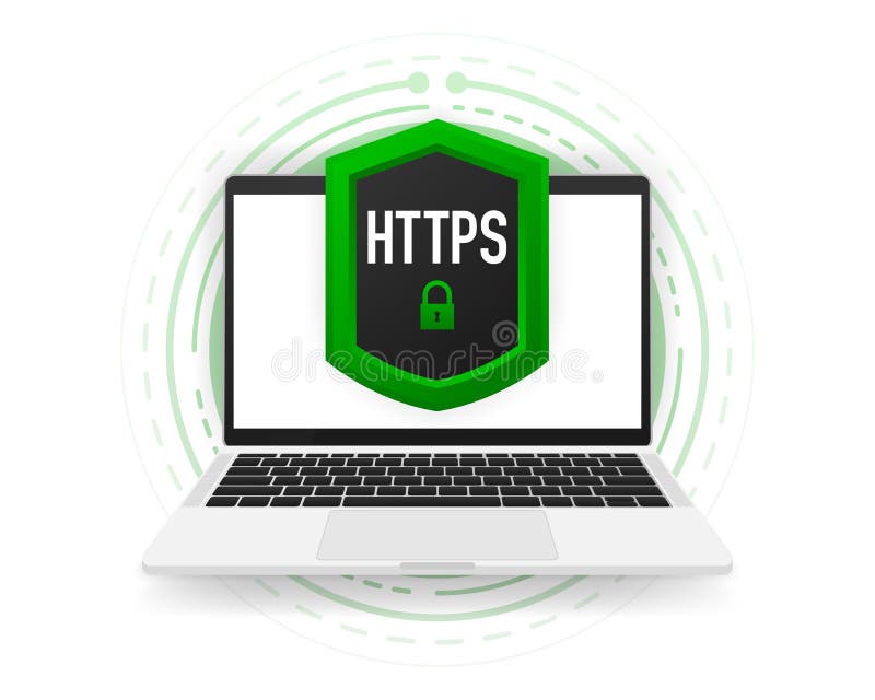 Https和http协议安全的Web浏览和数据加密. 计算机横幅矢量图插图. 向量例证