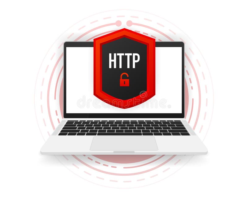 Https和http协议安全的Web浏览和数据加密. 计算机横幅矢量图插图. 库存例证