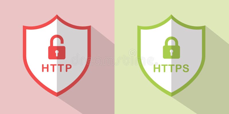 HTTP 和 HTTPS 图标，用于不安全和安全的超文本传输协议。.