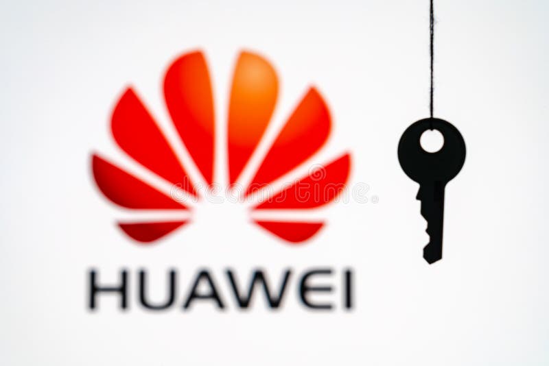 Huawei Logo in Background with a Unlock Padlock. Editorial Photography