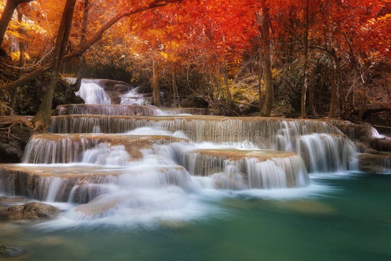 Huay Mae Kamin Waterfall in Thailand Stock Photo - Image of rock ...