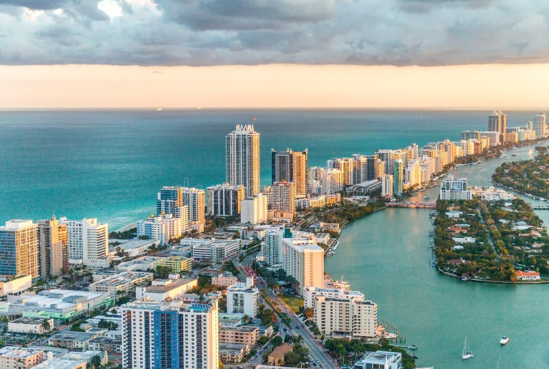 Hubschrauberansicht des Südstrandes, Miami stockfotos Hubschrauberansicht des Südstrandes, Miami stockfotos
