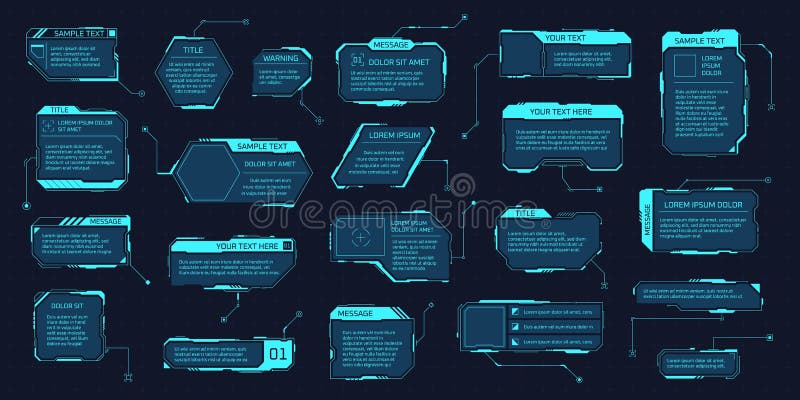 Hud callout boxes. Futuristic space display information layout, digital info frame element for text title, cyber call royalty free illustration
