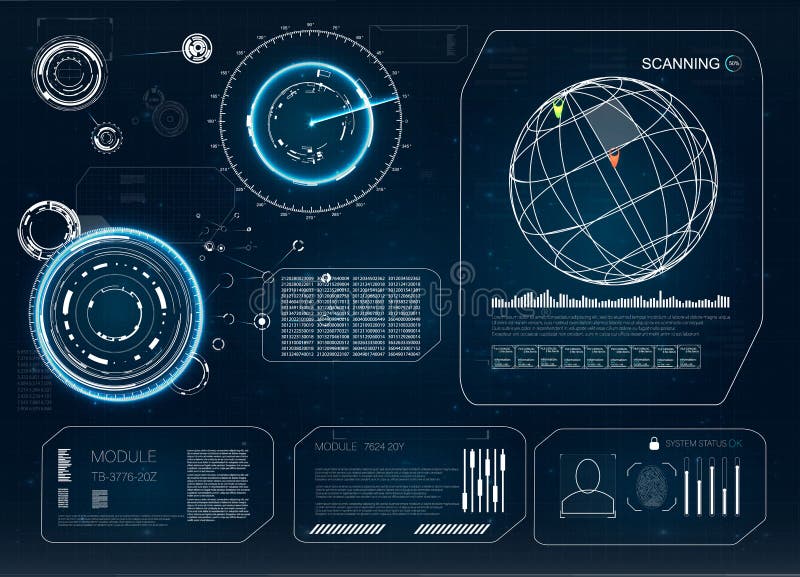 Hud. Modern collection. Future technology display design. Hud technology innovation. Radar icon. Hud set. Hud ui. stock illustration