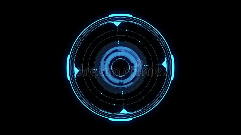 HUD element. Alpha mask included, motion graphic. Circular blue on black background royalty free illustration