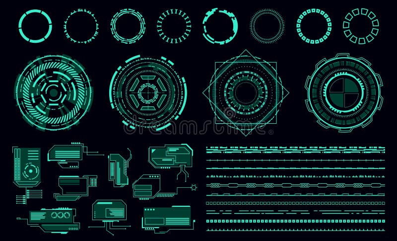 Hud elements. Futuristic green user interface, virtual graphic control panel. Game app vector collection vector illustration