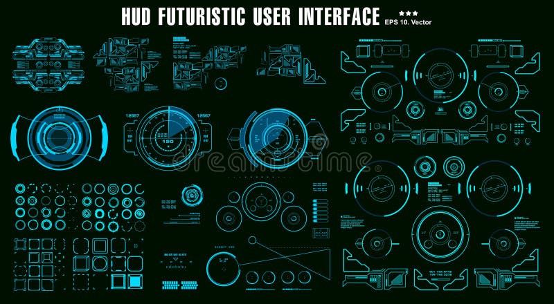 HUD elements mega set pack. Dashboard display virtual reality technology screen. Futuristic user interface royalty free illustration