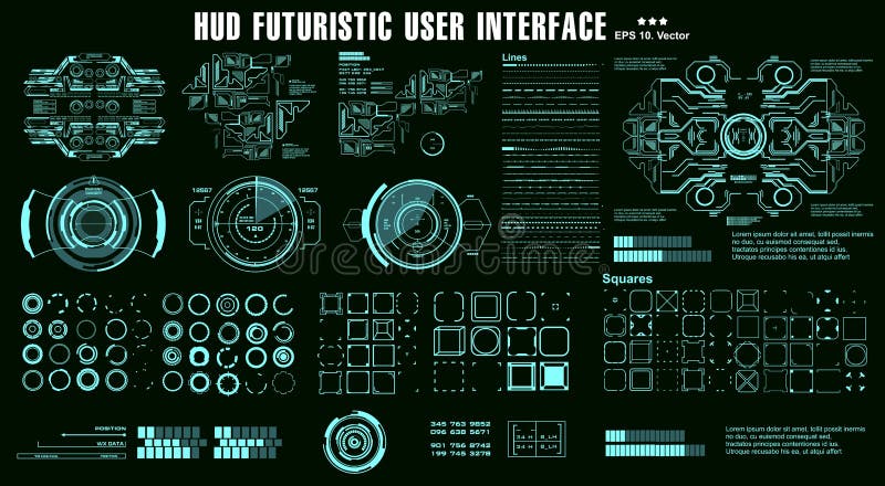 HUD elements mega set pack. Dashboard display virtual reality technology screen. Futuristic user interface royalty free illustration