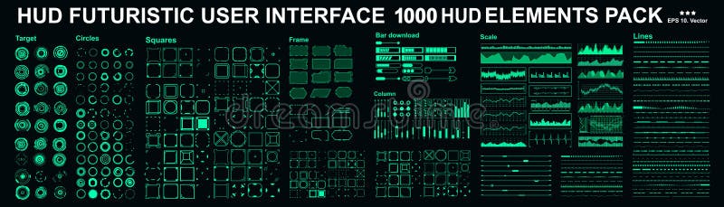 HUD elements mega set pack. Dashboard display virtual reality technology screen. Futuristic user interface royalty free illustration