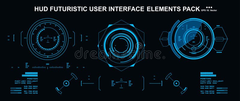 HUD elements mega set pack. Dashboard display virtual reality technology screen. Futuristic user interface. stock illustration