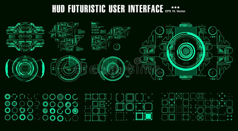 HUD elements mega set pack. Dashboard display virtual reality technology screen. Futuristic user interface royalty free illustration