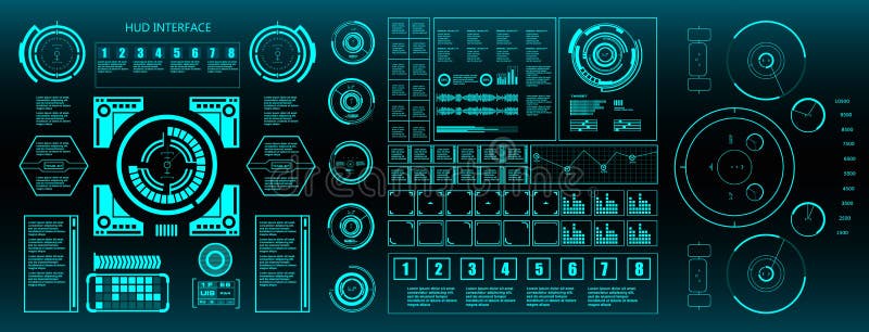 HUD elements mega set pack. Dashboard green display virtual reality technology screen stock illustration