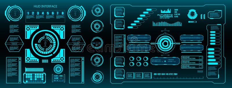HUD elements mega set pack. Dashboard green display virtual reality technology screen vector illustration