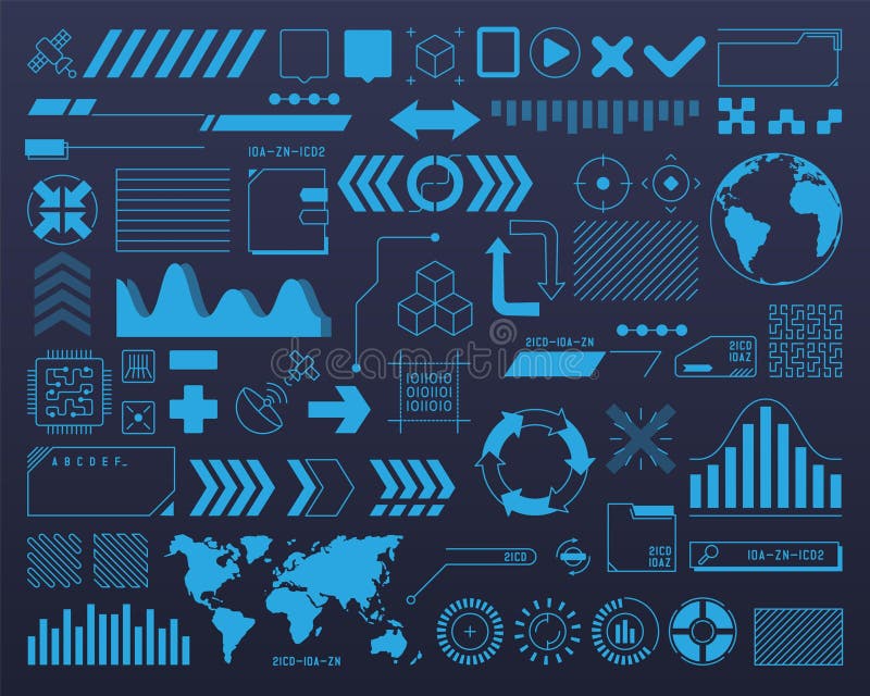 HUD elements showcase futuristic data visualization with graphs, maps, and... royalty free illustration