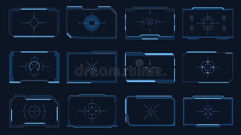 HUD frame. Sci-Fi game screen interface element, target border UI, futuristic digital aim panel, modern tech viewfinder stock illustration