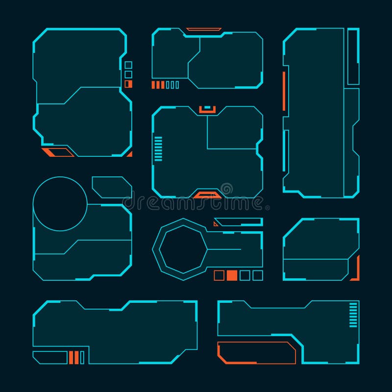 Hud frames. Futuristic design ui templates simple layout game screen interface garish vector modern frames collection stock illustration