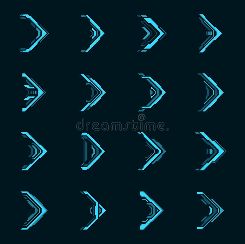HUD futuristic arrow cursors, interface navigation vector illustration