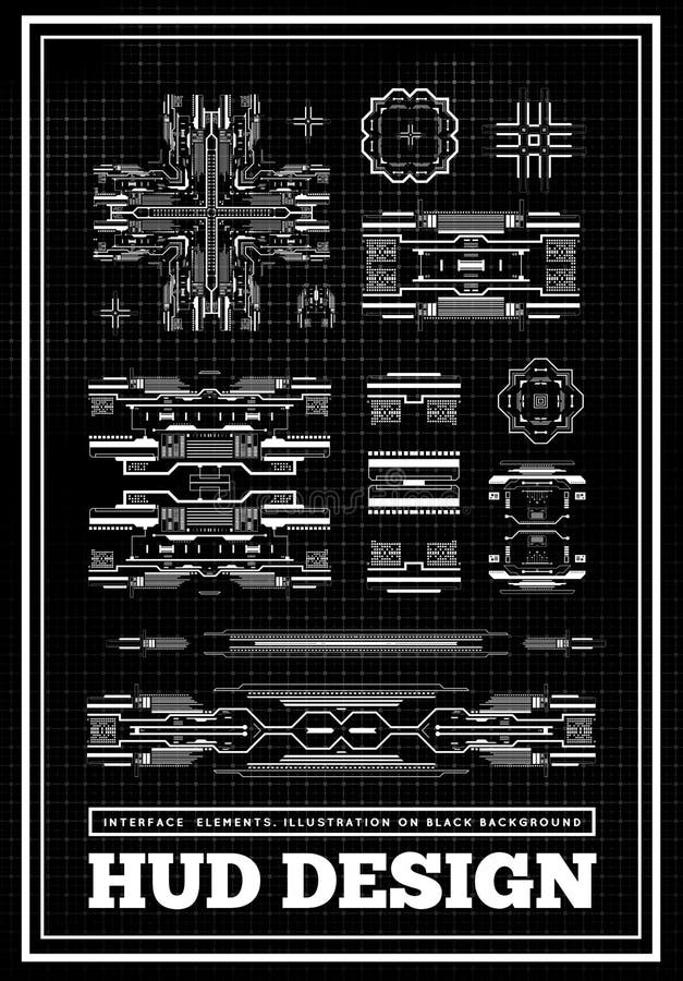 HUD Futuristic User Interface För teknologiskärm för science fiction framtida design abstrakt bakgrundsaffär Ställ in grafer och vektor illustrationer