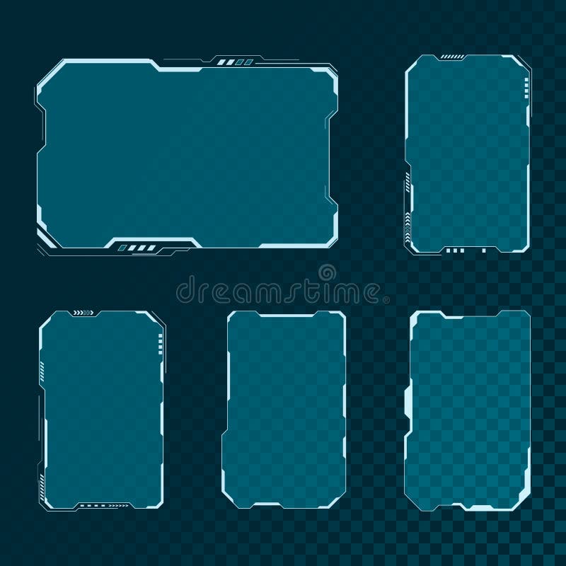 HUD futuristic user interface screen elements set. Abstract control panel layout design. Sci fi virtual tech display. Vector vector illustration