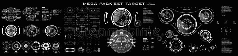 HUD futuristic user interface, target. Mega pack set target. Dashboard display virtual reality technology screen stock photography