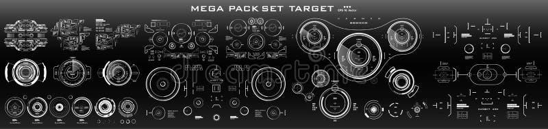HUD futuristic user interface, target. Mega pack set target. Dashboard display virtual reality technology screen stock photography