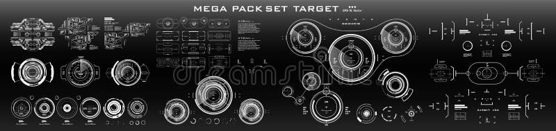 HUD futuristic user interface, target. Mega pack set target. Dashboard display virtual reality technology screen stock photography