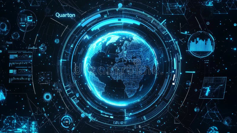 HUD GUI with text numbers that shows a futuristic dashboard for big data analysis. stock photo