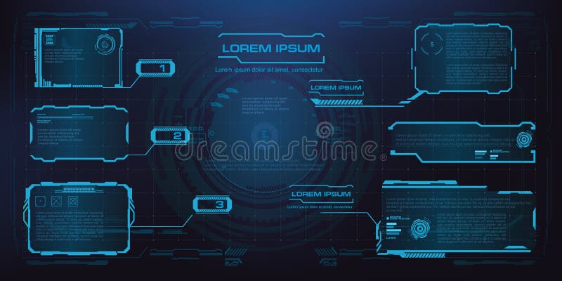 HUD, GUI, UI futuristic frame. User interface wich screen elements. Screen panels in futuristic design. Screen gadget technology royalty free stock photo