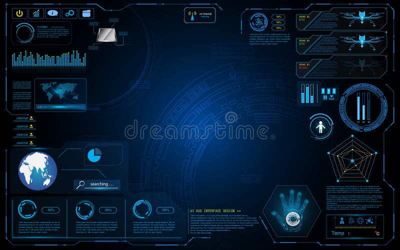Hud interface graphic system design innovation technology working concept background stock illustration