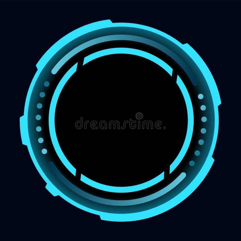 Hud round frame or border, sci fi circular neon element for digital ui game interface. Futuristic data UI display button stock illustration