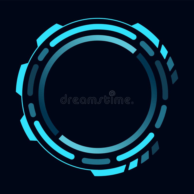 Hud round frame or border, sci fi circular neon element for digital ui game interface. Futuristic data UI display button vector illustration