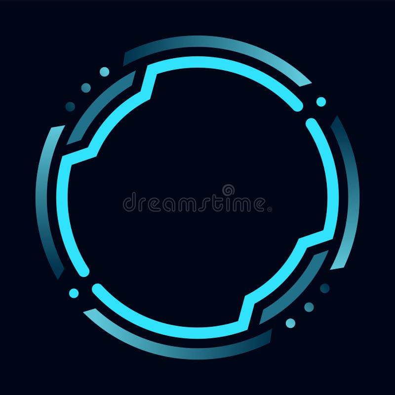 Hud round frame or border, sci fi circular neon element for digital ui game interface. Futuristic data UI display button royalty free illustration