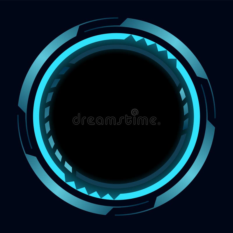 Hud round frame or border, sci fi circular neon element for digital ui game interface. Futuristic data UI display button stock illustration