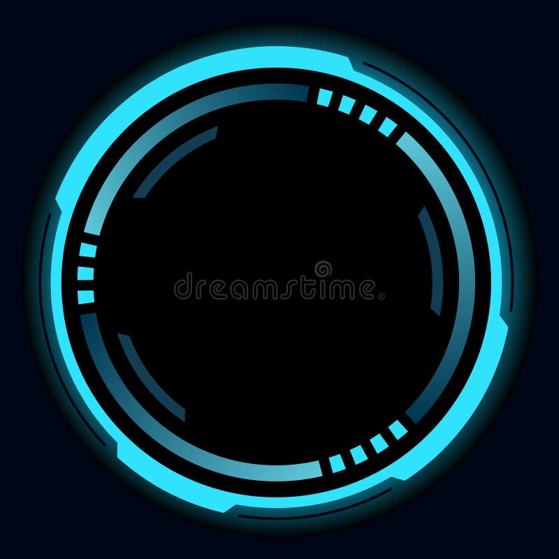 Hud round frame or border, sci fi circular neon element for digital ui game interface. Futuristic data UI display button royalty free illustration