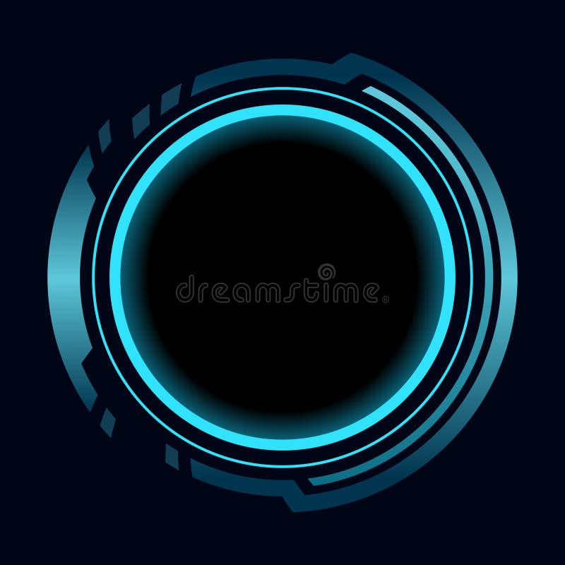 Hud round frame or border, sci fi circular neon element for digital ui game interface. Futuristic data UI display button royalty free illustration