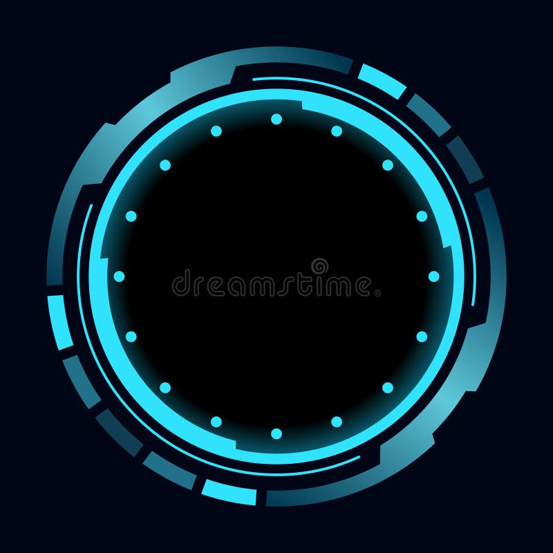 Hud round frame or border, sci fi circular neon element for digital ui game interface. Futuristic data UI display button vector illustration