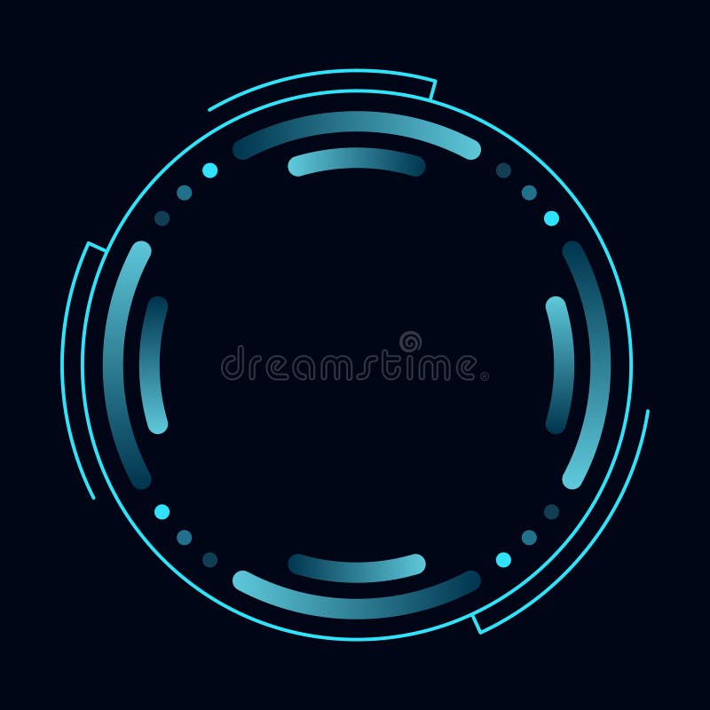 Hud round frame or border, sci fi circular neon element for digital ui game interface. Futuristic data UI display button royalty free illustration
