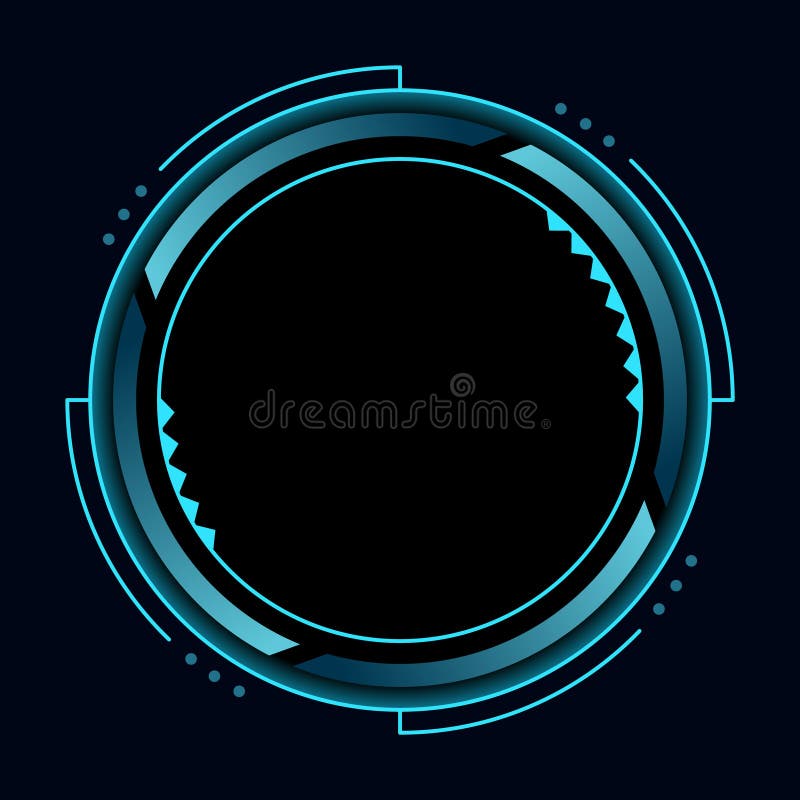 Hud round frame or border, sci fi circular neon element for digital ui game interface. Futuristic data UI display button royalty free illustration